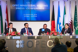 A press conference was held following the conclusion of the 171st Meeting of the OPEC Conference with then-President of the OPEC Conference, HE Dr. Mohammed Bin Saleh Al-Sada of Qatar, and OPEC Secretary General