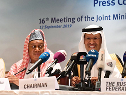 HRH Prince Abdul Aziz Bin Salman, Saudi Arabia's Minister of Energy (r) and HE Mohammad Sanusi Barkindo, OPEC Secretary General