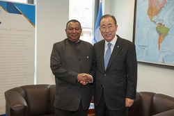 HE Ban Ki-moon, former UN Secretary General (r), visiting HE Mohammad Sanusi Barkindo, OPEC Secretary General, at the OPEC Secretariat
