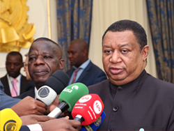 HE Barkindo, OPEC Secretary General, speaks to the media in Luanda, Angola